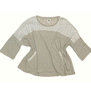 Spade & Heart Too-Tunic Blouse lace & distressed design beige top Size L